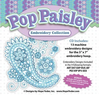 Pop Paisley Embroidery CD w/ SVG - Designs by Hope Yoder